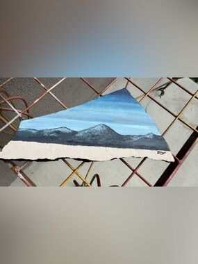 Hand-Painted Mountain Landscape on Natural Slate Rock | Signed Original Art | 8"